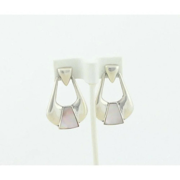 Sterling Silver Mother of Pearl Dangle Drop Earrings - Picture 4 of 7
